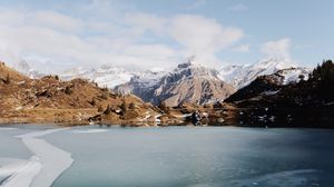 Preview wallpaper lake, mountains, ice, frozen, landscape
