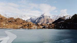 Preview wallpaper lake, mountains, ice, frozen, landscape