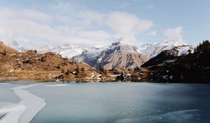 Preview wallpaper lake, mountains, ice, frozen, landscape