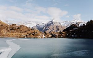 Preview wallpaper lake, mountains, ice, frozen, landscape