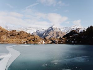 Preview wallpaper lake, mountains, ice, frozen, landscape