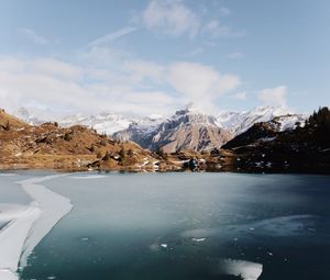 Preview wallpaper lake, mountains, ice, frozen, landscape