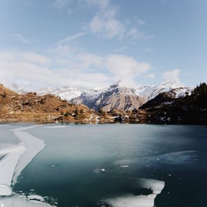 Preview wallpaper lake, mountains, ice, frozen, landscape