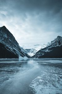 Preview wallpaper lake, mountains, ice, frozen, snow, landscape