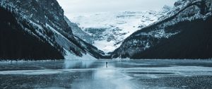 Preview wallpaper lake, mountains, ice, frozen, snow, landscape