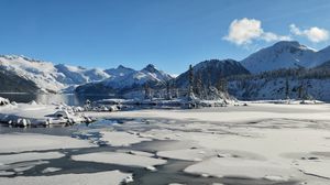 Preview wallpaper lake, mountains, ice, snow, winter, landscape