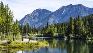 Preview wallpaper lake, mountains, landscape, trees, reflection