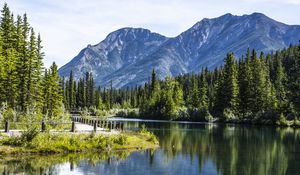 Preview wallpaper lake, mountains, landscape, trees, reflection