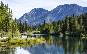 Preview wallpaper lake, mountains, landscape, trees, reflection