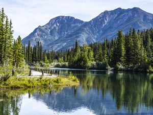 Preview wallpaper lake, mountains, landscape, trees, reflection