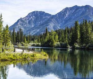 Preview wallpaper lake, mountains, landscape, trees, reflection