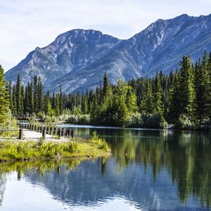 Preview wallpaper lake, mountains, landscape, trees, reflection