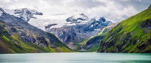 Preview wallpaper lake, mountains, landscape, nature, snow, relief
