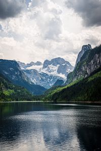 Preview wallpaper lake, mountains, landscape, nature, snow, trees