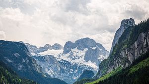 Preview wallpaper lake, mountains, landscape, nature, snow, trees