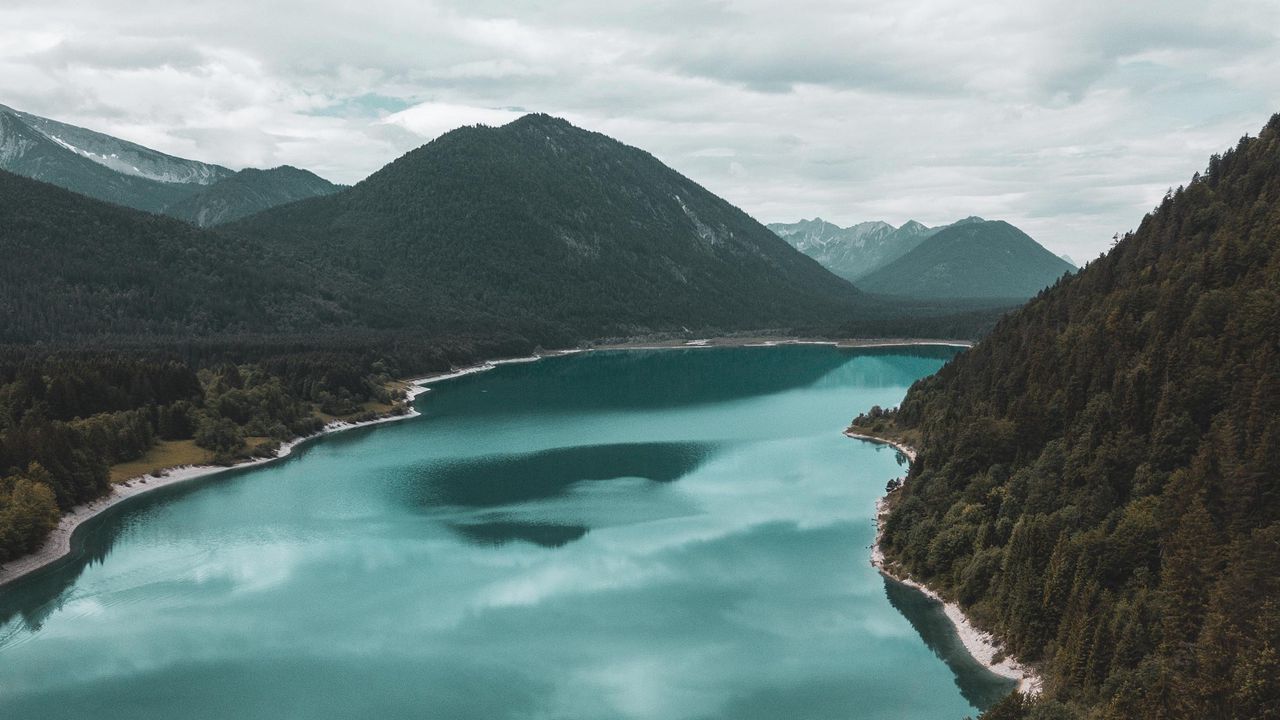 Wallpaper lake, mountains, landscape, trees, aerial view