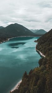 Preview wallpaper lake, mountains, landscape, trees, aerial view