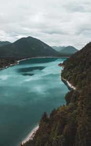 Preview wallpaper lake, mountains, landscape, trees, aerial view