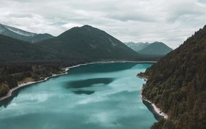 Preview wallpaper lake, mountains, landscape, trees, aerial view