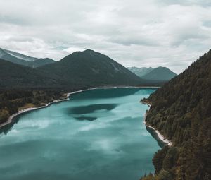 Preview wallpaper lake, mountains, landscape, trees, aerial view