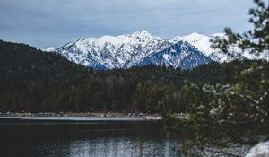 Preview wallpaper lake, mountains, landscape, snowy, eibsee, grainau, germany