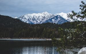 Preview wallpaper lake, mountains, landscape, snowy, eibsee, grainau, germany