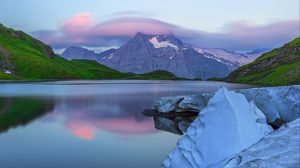 Preview wallpaper lake, mountains, landscape, nature, silence, blue