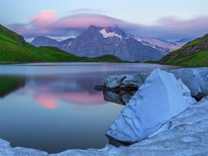 Preview wallpaper lake, mountains, landscape, nature, silence, blue