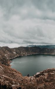 Preview wallpaper lake, mountains, landscape, pond, round