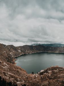Preview wallpaper lake, mountains, landscape, pond, round