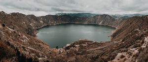 Preview wallpaper lake, mountains, landscape, pond, round