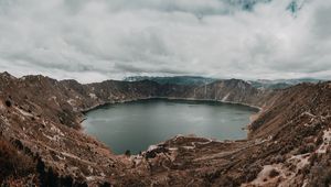 Preview wallpaper lake, mountains, landscape, pond, round