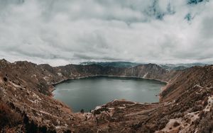 Preview wallpaper lake, mountains, landscape, pond, round