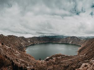 Preview wallpaper lake, mountains, landscape, pond, round