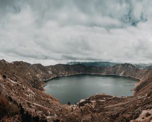 Preview wallpaper lake, mountains, landscape, pond, round