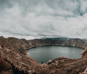 Preview wallpaper lake, mountains, landscape, pond, round