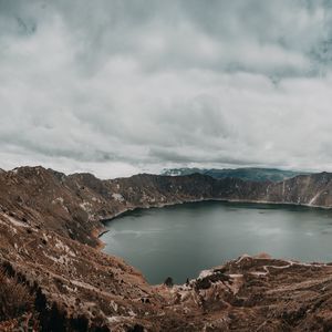 Preview wallpaper lake, mountains, landscape, pond, round