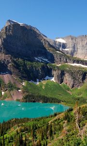 Preview wallpaper lake, mountains, landscape, blue water, snow, climate