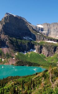 Preview wallpaper lake, mountains, landscape, blue water, snow, climate