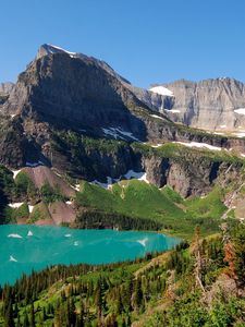 Preview wallpaper lake, mountains, landscape, blue water, snow, climate