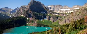 Preview wallpaper lake, mountains, landscape, blue water, snow, climate