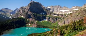 Preview wallpaper lake, mountains, landscape, blue water, snow, climate