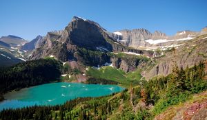 Preview wallpaper lake, mountains, landscape, blue water, snow, climate