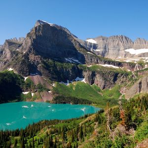 Preview wallpaper lake, mountains, landscape, blue water, snow, climate