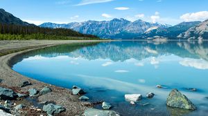Preview wallpaper lake, mountains, landscape, reflection, blue