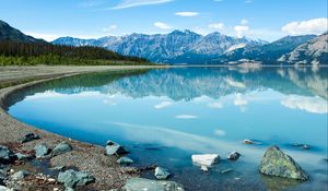 Preview wallpaper lake, mountains, landscape, reflection, blue