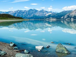 Preview wallpaper lake, mountains, landscape, reflection, blue