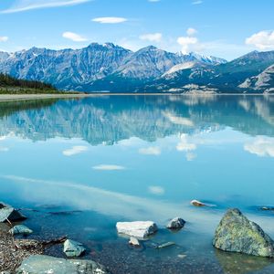 Preview wallpaper lake, mountains, landscape, reflection, blue