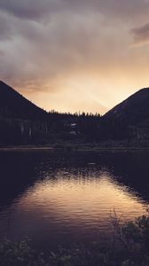 Preview wallpaper lake, mountains, landscape, nature, evening