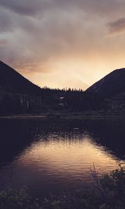 Preview wallpaper lake, mountains, landscape, nature, evening